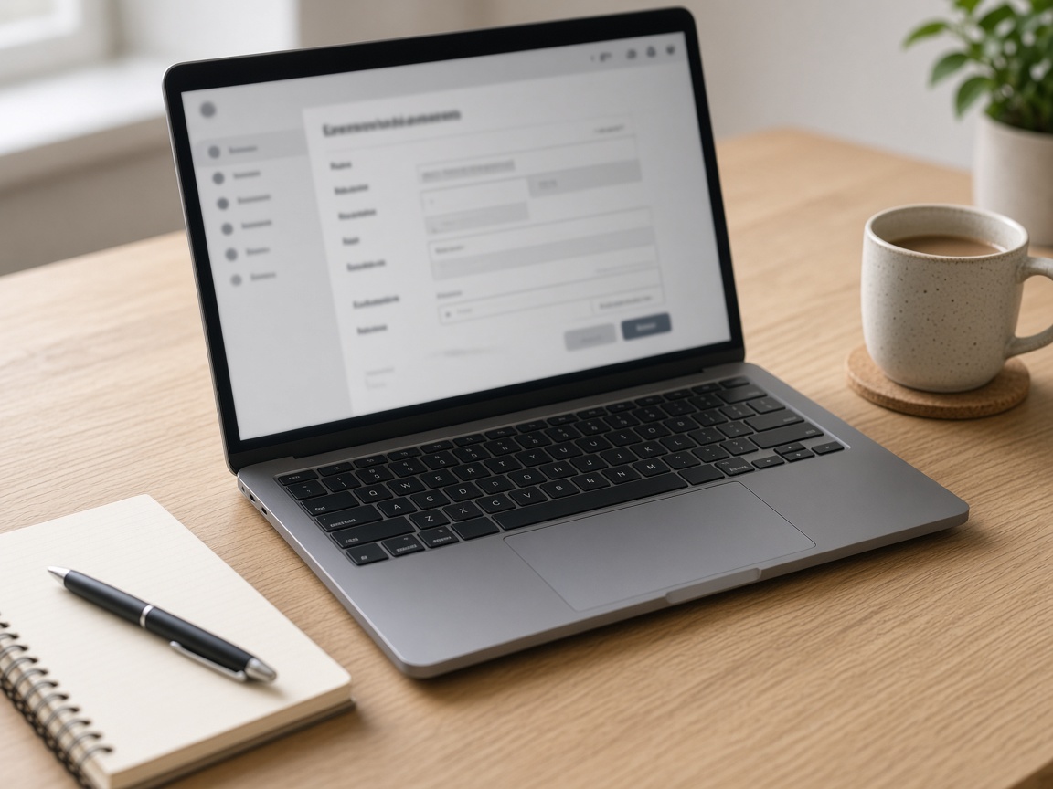 Laptop open to an account settings form on a desk