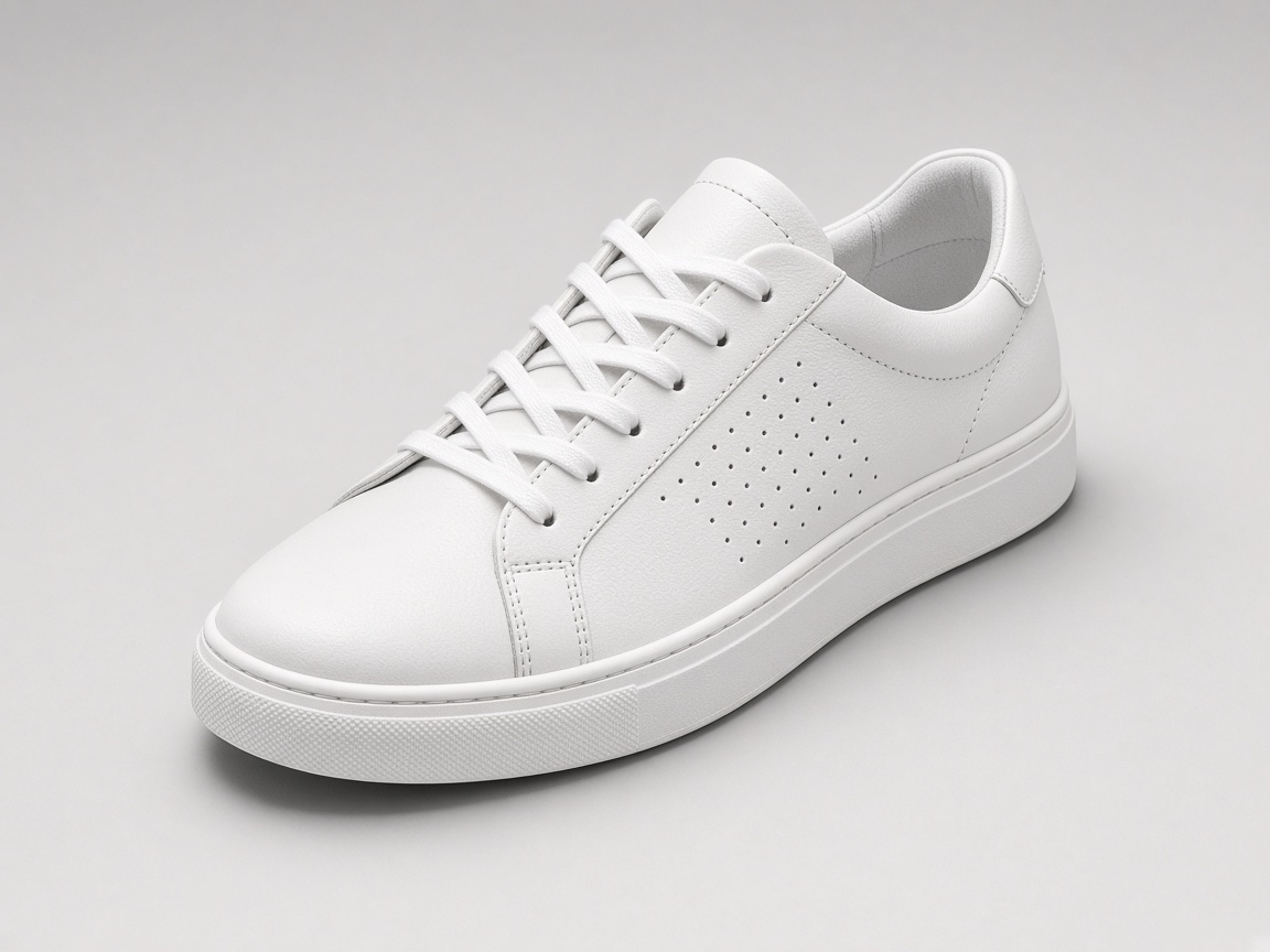 A white sneaker photographed on a plain background
