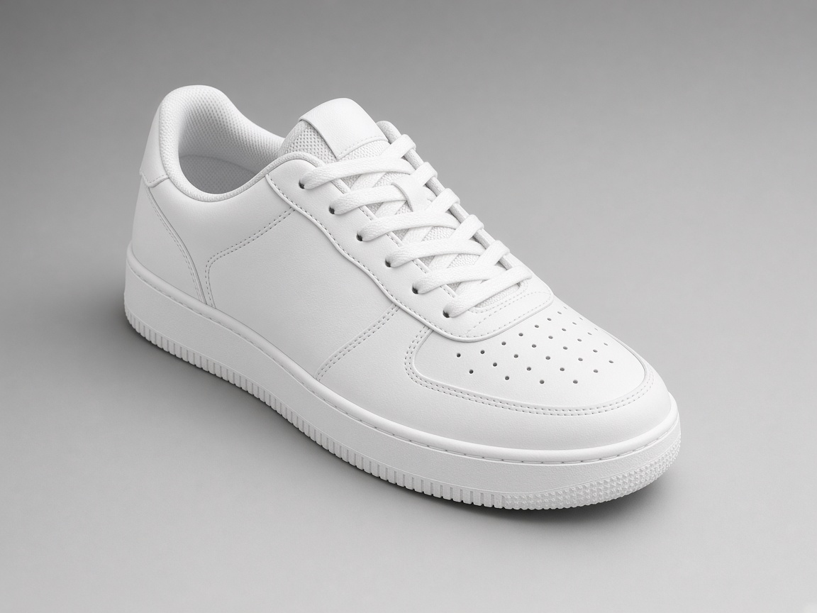 A white sneaker photographed at an angle