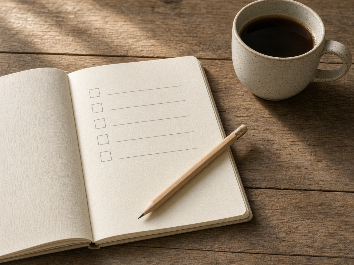 A notebook and pencil ready for a launch checklist