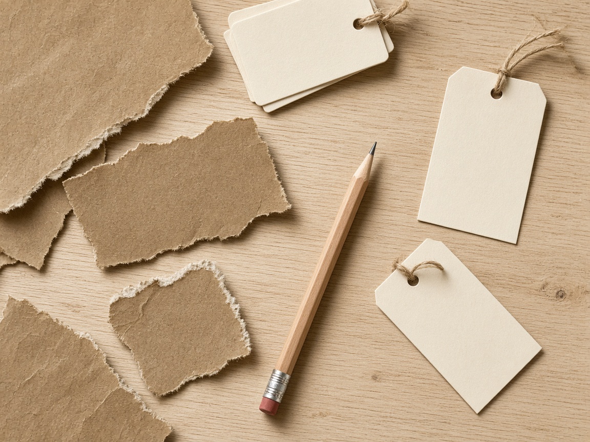 Kraft notes and a pencil arranged for keyword research