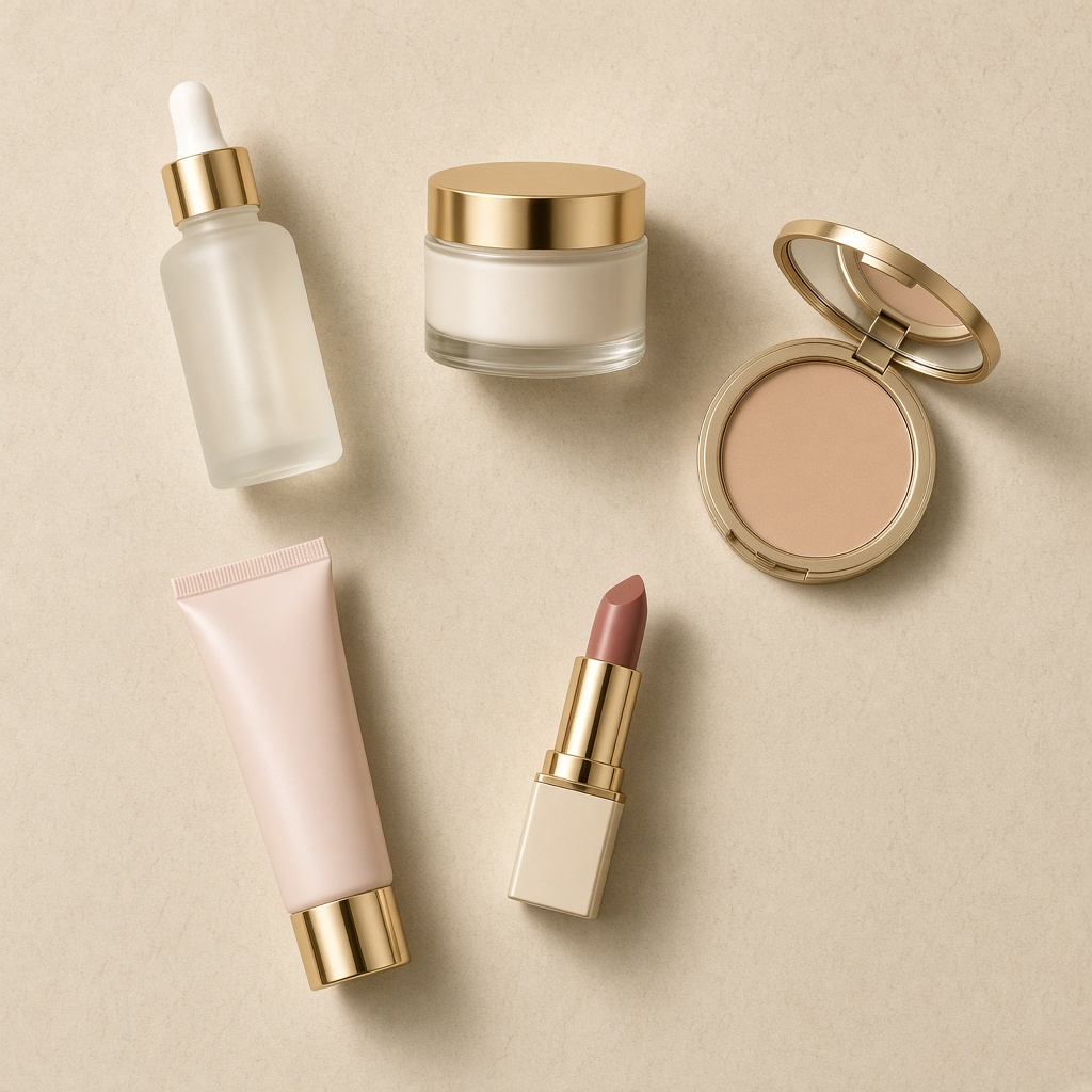 Beauty products arranged for a product listing